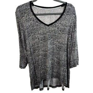 Jofit Tunic Top Size XL Black White Printed Hi Low 3/4 Sleeve V-Neck Casual